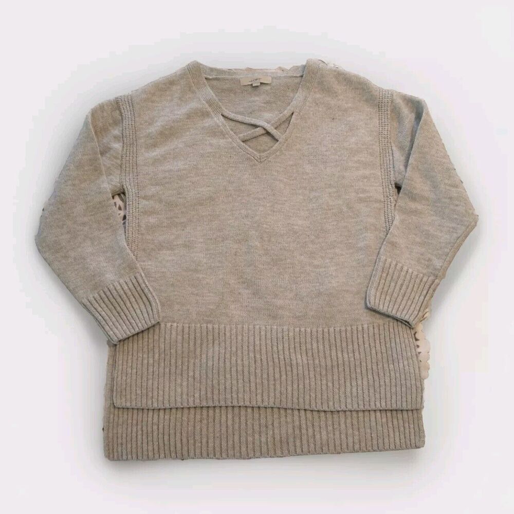 Loft Ann Taylor Thick Gray Cross V-neck Winter Sweater Size XL